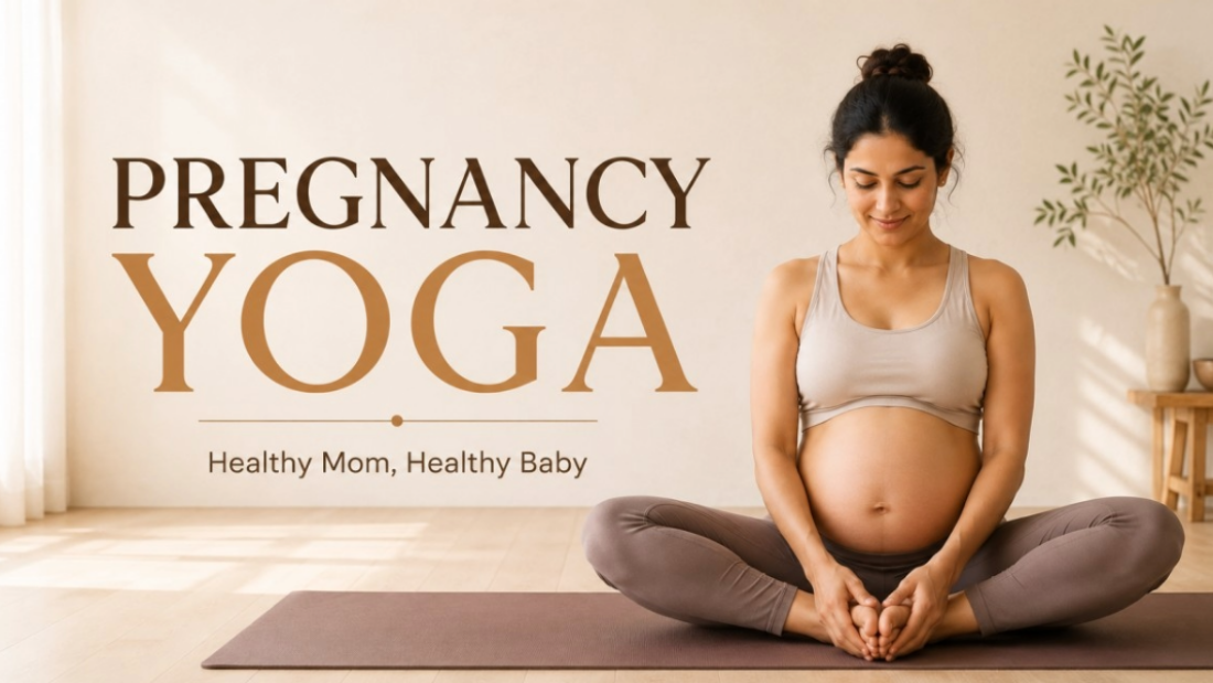 Pregnant woman practicing butterfly pose on a yoga mat
